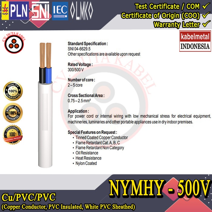 Kabel NYMHY 2x6 mm2 METAL (100m) /2 x 6 mm2/2x6mm2/2x6 mm2/2x6mm