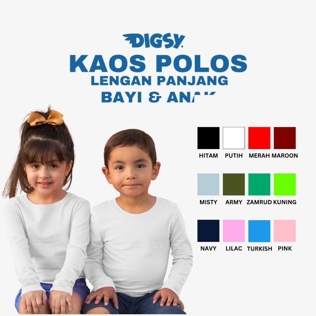 Kaos Polos Anak Usia 2 Sampai 8 Tahun Lengan Panjang Katun Combed 30s Premium
