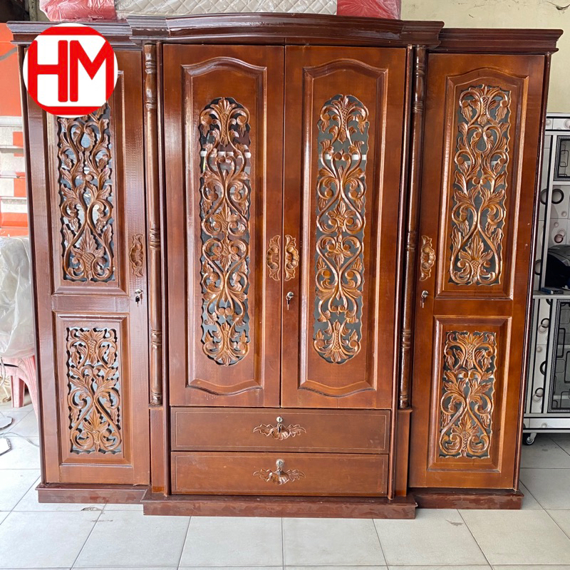 PROMO TERMURAH LEMARI 4PINTU KAYU UKIR SEMI JATI