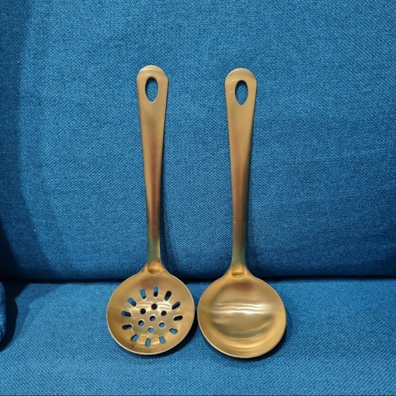 sendok sop ladle & saringan set stainless gold sangwo / hot pot / steamboat