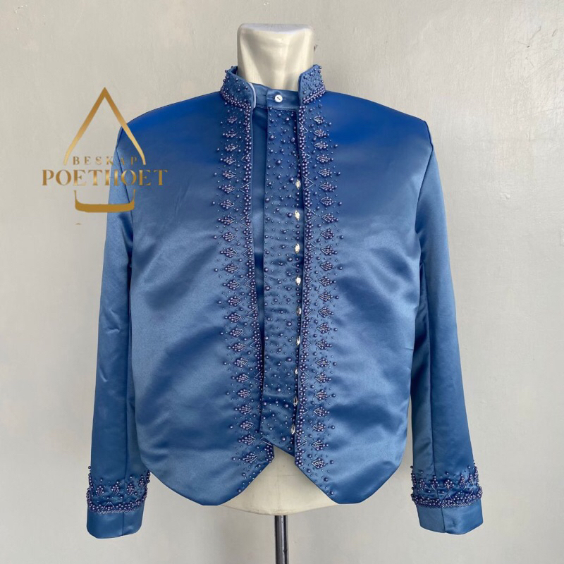 beskap solo krowak biru denim blue pengantin jawa