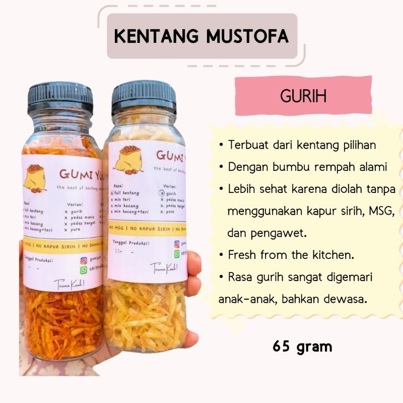 

Kentang Mustofa Gurih Tidak Pedas 65 gram GUMIYUK