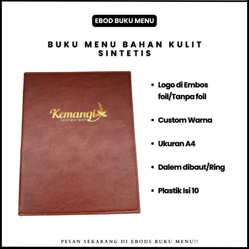 

COVER BUKU MENU A4 Custom Warna (Logo Foil Warna)