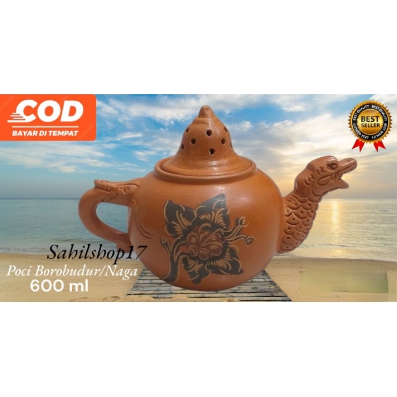 Poci tanah liat Borobudur/teko tanah liat naga single(poci saja)