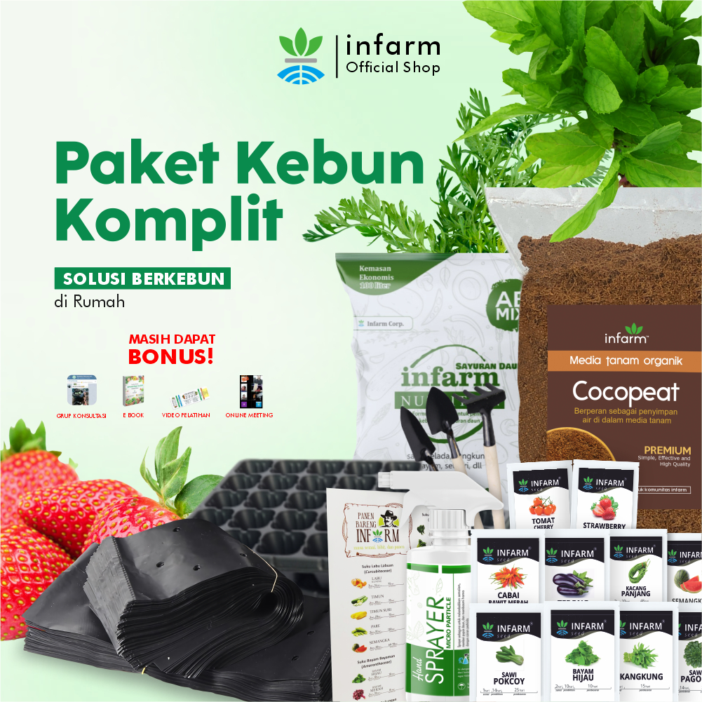 INFARM - Paket Kebun Rumah Komplit Peralatan Berkebun 10 Benih Sayuran Buah Cocopeat Tray AB Mix