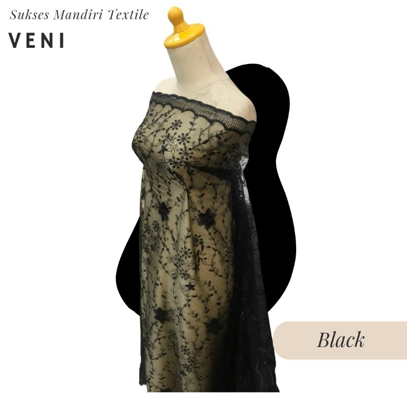 [VENI] Brukat Tile Glitter Mutiara Premium Mewah Tile Warna BLACK, Hitam | Harga ½ meter = 50 cm BAH