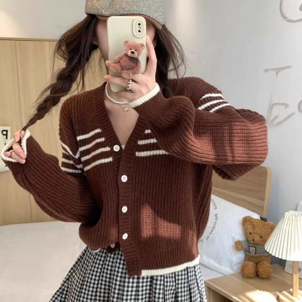 CARDIGAN RAJUT WANITA V-STRIPE OUTHER KEKINIAN BLAZER KNITWEAR