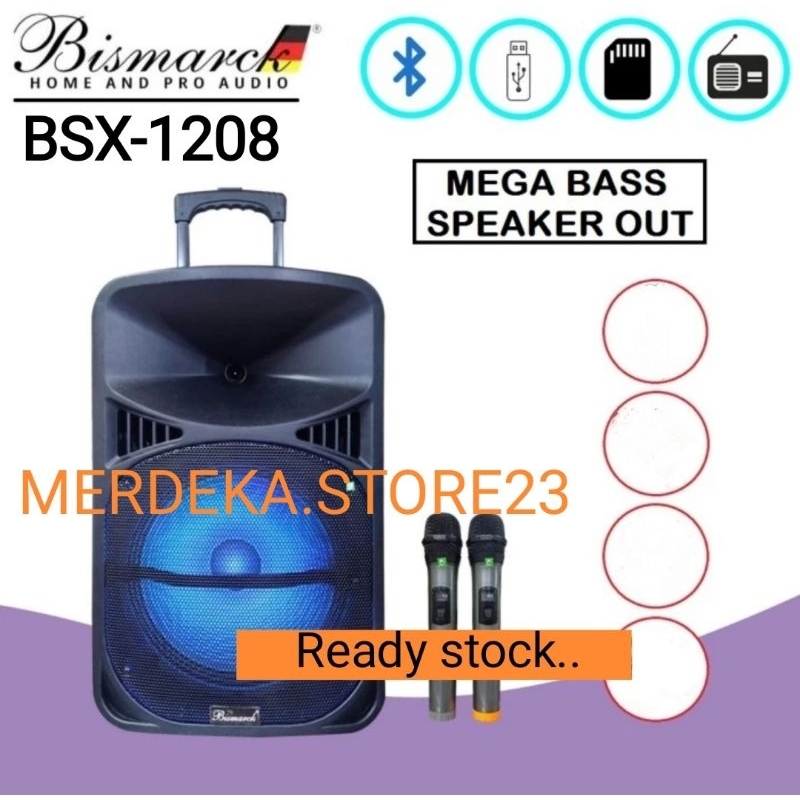 SPEAKER PORTABLE ACTIVE BISMARCK BSX1208 BSX-1208 BSX 1208 WIRELESS BLUETOOTH 12INCH MEETING ORIGINA