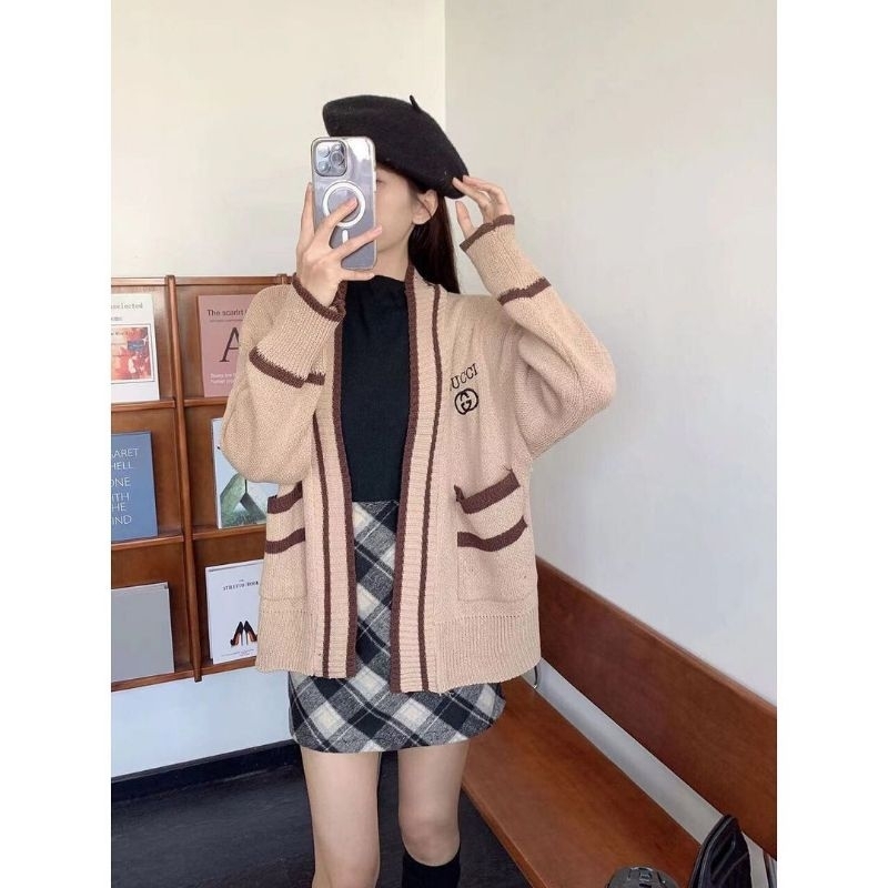 QUEEN SAKURA - Q3908B - GUCCI OVERSIZE LONG CARDIGAN IMPORT - CARDIGAN RAJUT PANJANG CASUAL KOREA WA