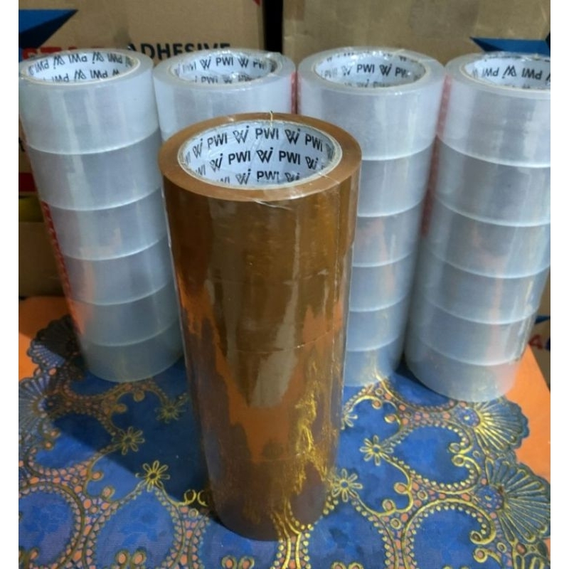 

1 biji lakban isolasi tape pwi 45 mm x 90 yard bening putih coklat hijau