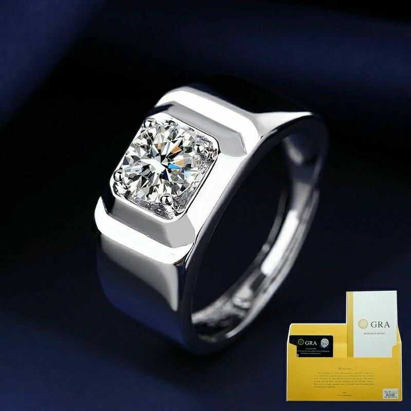 Cincin Pria Berlian Moissanite Cincin Pria Silver Perak Mewah Sertifikat GRA