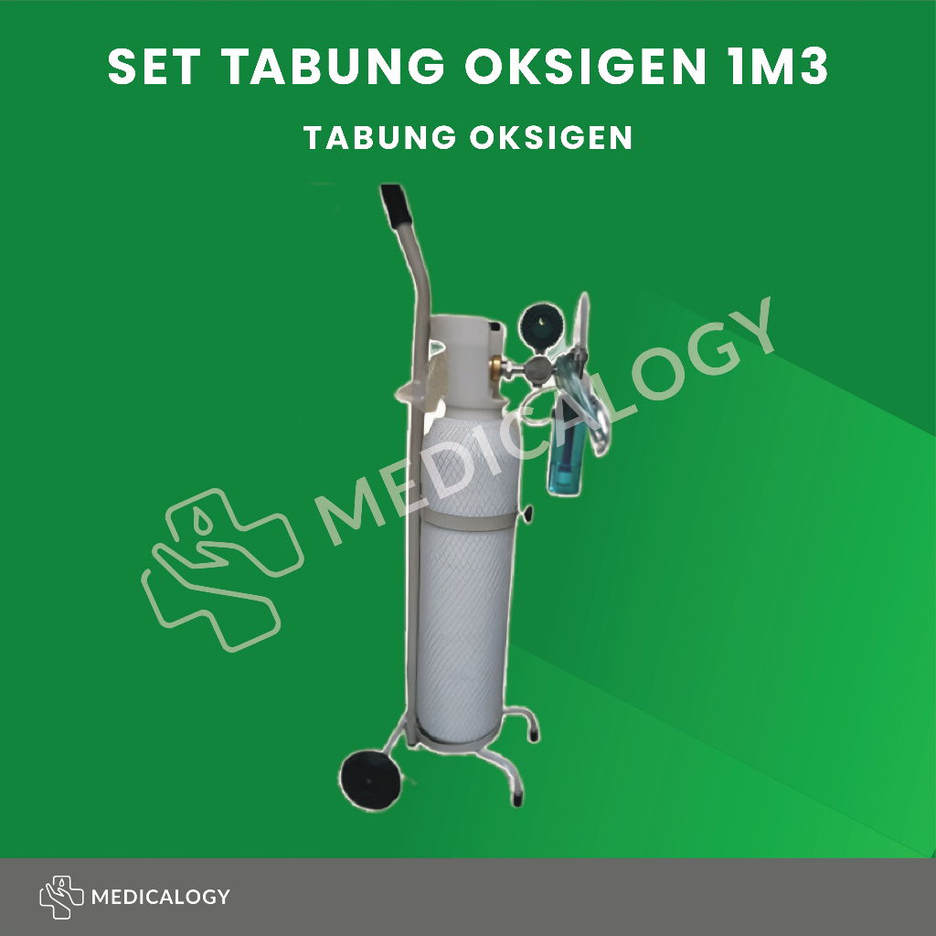 Tabung Oksigen 1m3 1 m 3 Satu Set Lengkap (Regulator, Oksigen, Isi, Troli)