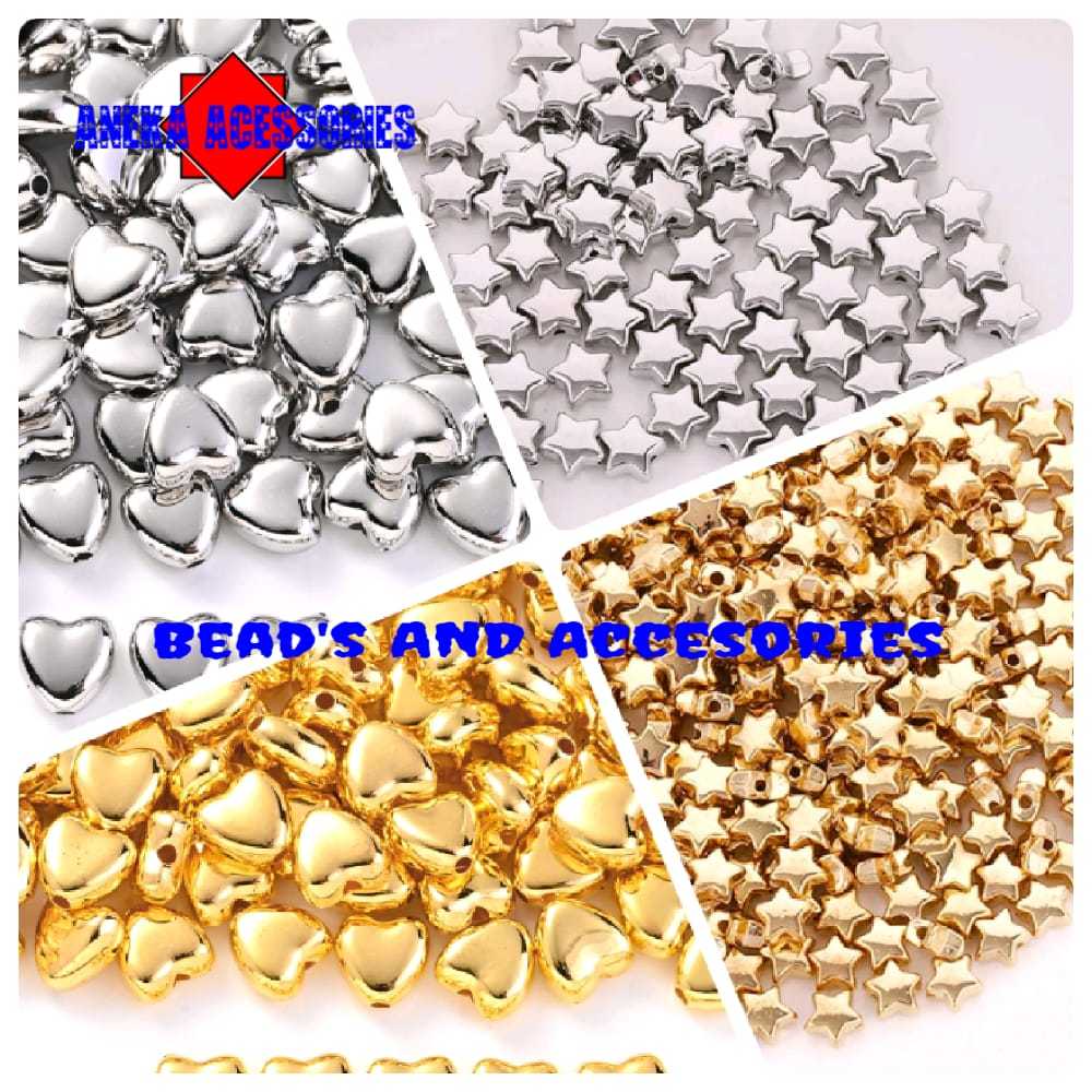 MANIK MOTE CCB METALIK LOVE BINTANG WARNA GOLD SILVER METALIK