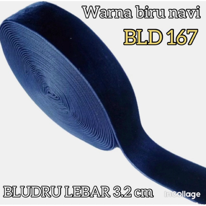 

per rol 15 meter pita bludru warna biru navi lebar 3.2 cm