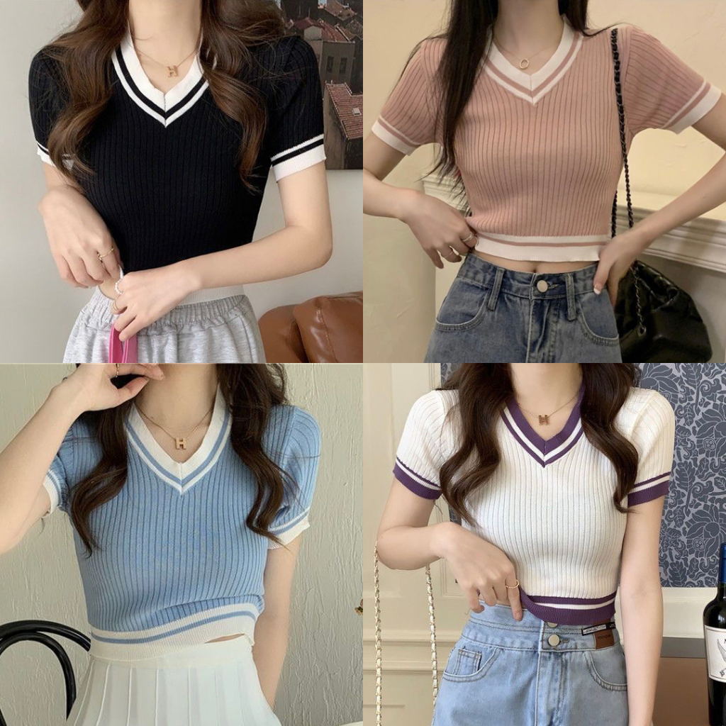 KKUM Atasan Kaos Rajut Wanita Lengan Pendek Korean Style Fashion Import Bangkok BKK ajwshop pinkdose