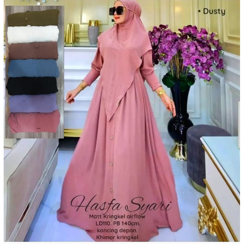 Set syari crinkle variasi kancing | seragam syari crinkle