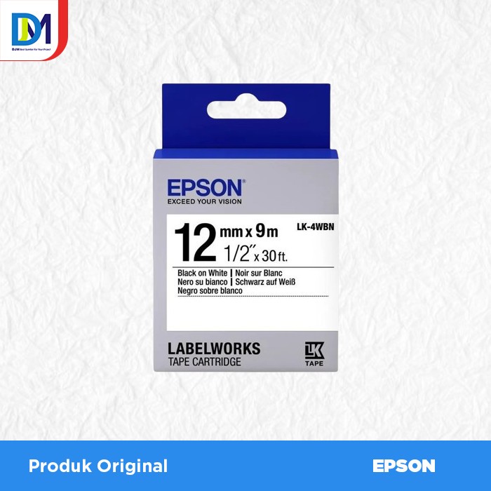 

Label 12mm Black On White 9m Labelworks Tape Cartridge LK-4WBN Epson