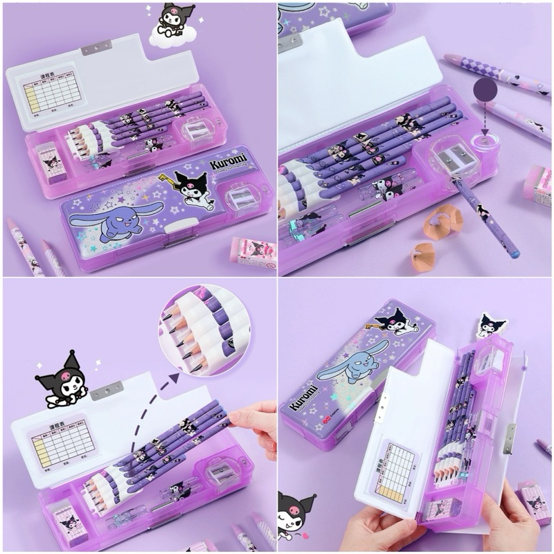 

kawaii sanrio double layer pencil case box kotak pensil 2 tingkat iigen kuromi