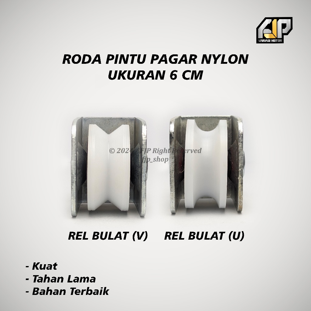 RODA PAGAR  BESI, NILON 6cm/ REl bulet U & REL SIKU V plat TEBAL tidak berisik