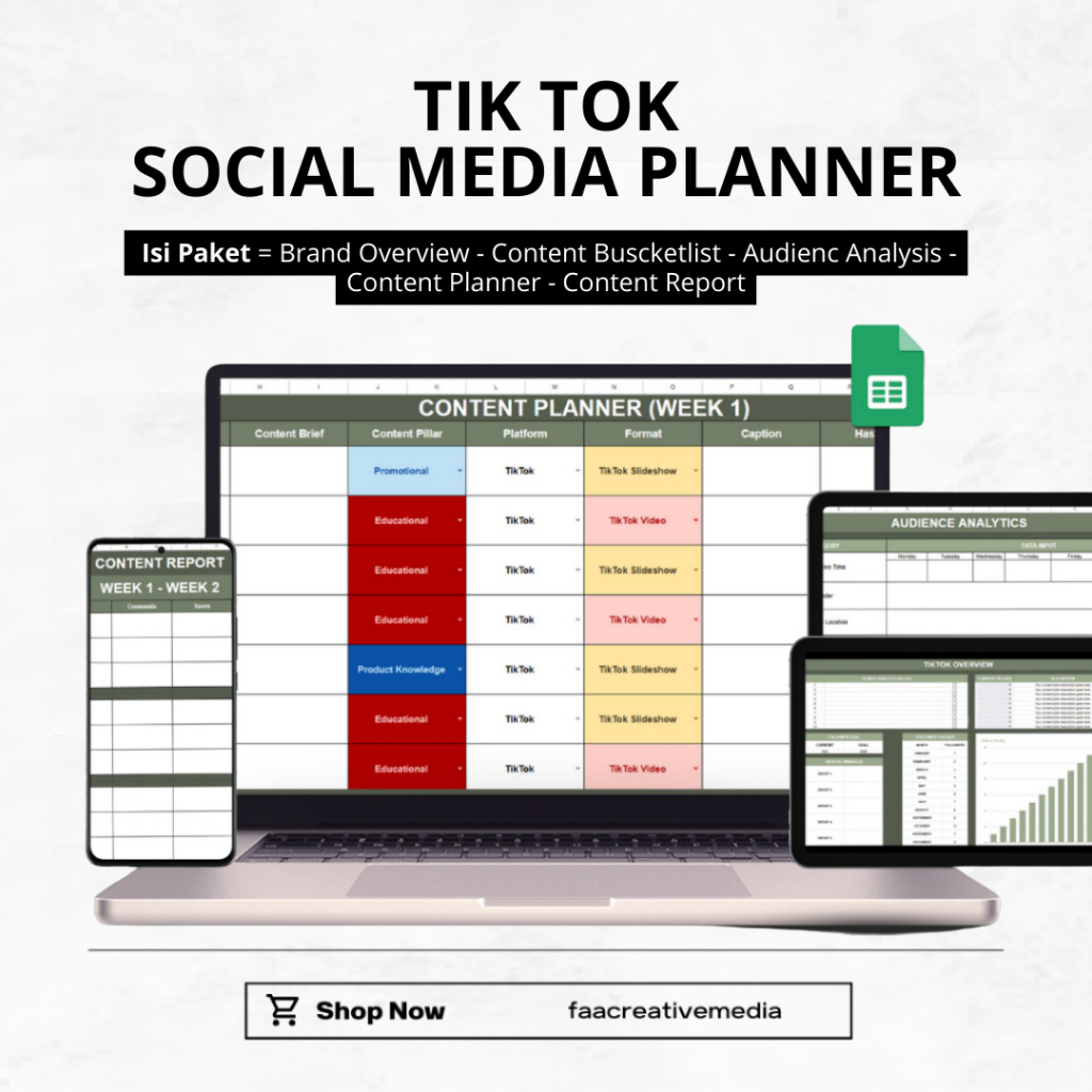Template TikTok Social Media Planner Template (Spreadsheets)