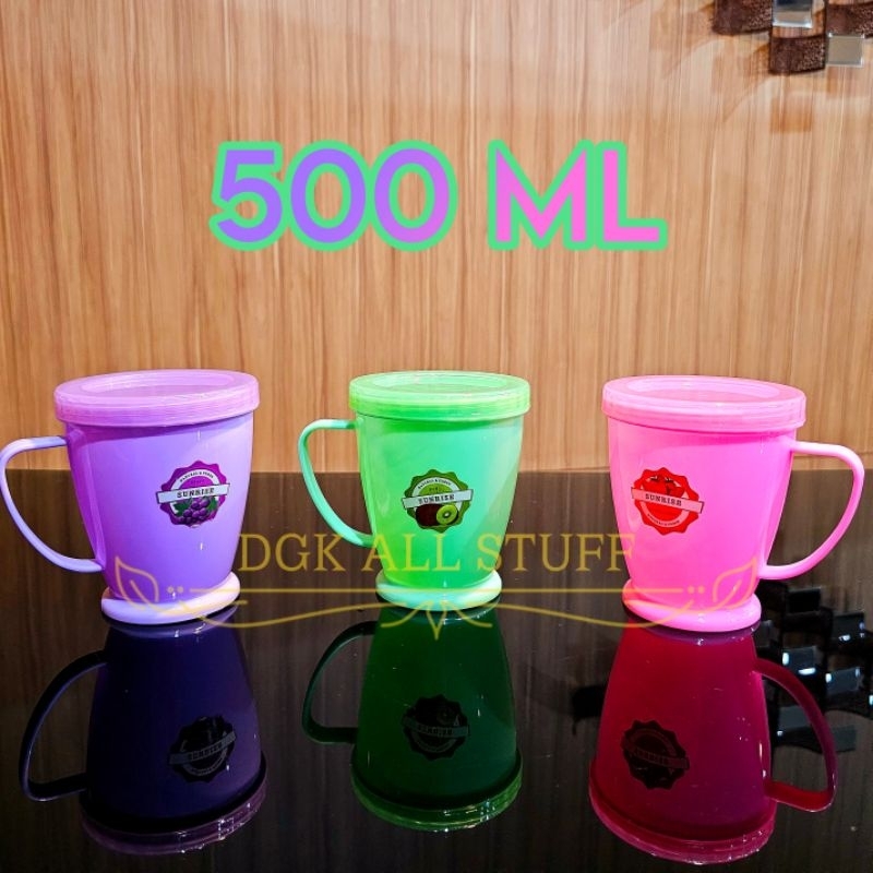 Mug Cangkir Gelas Gagang Tutup Bertutup DRAT PUTAR Bergambar Gambar Es teh Kopi Plastik Hadiah Souve