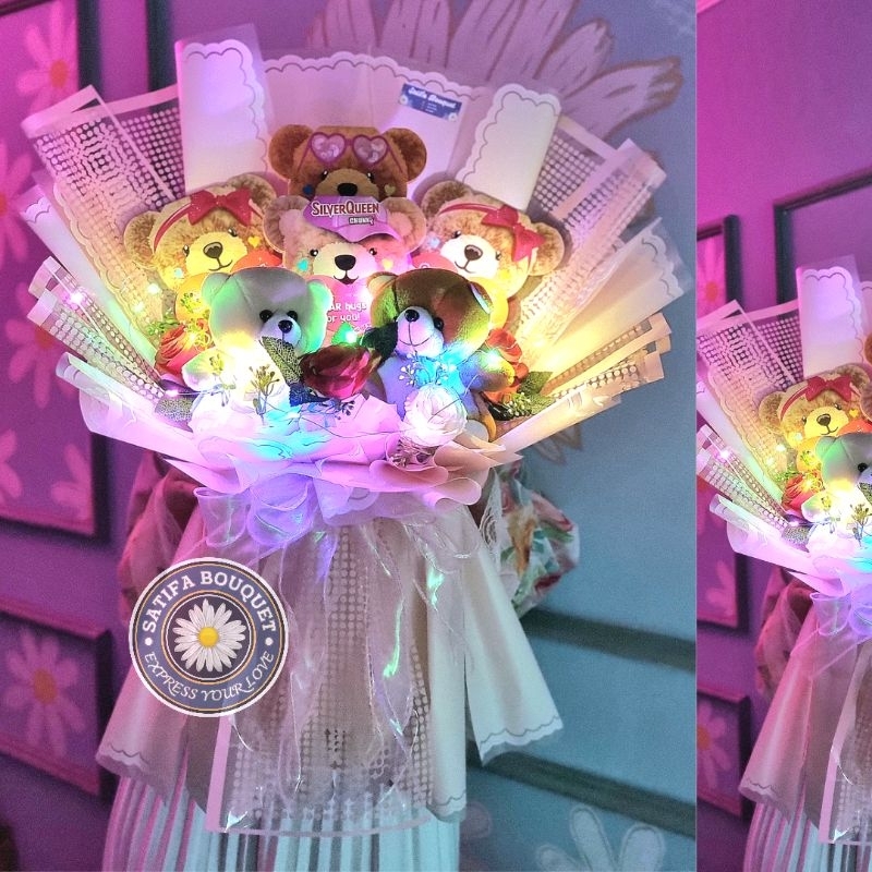 (JUMBO EDITION) Bucket Coklat Silverqueen Bear Edisi Valentine 2025 Satifa Bouquet Coklat Beruang Bu