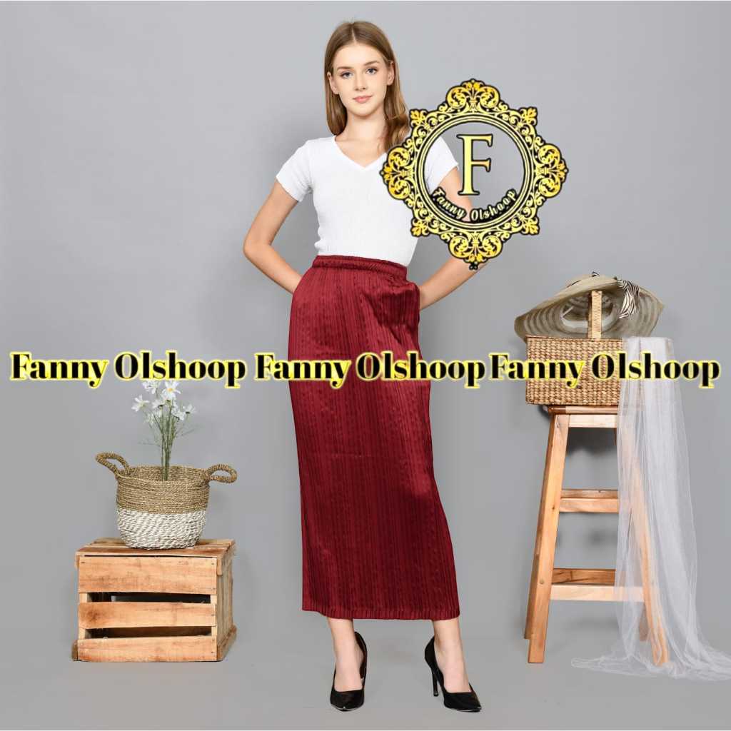 COD Rok Plisket Polos Instan Bahan Semi Silk Sutra Premium Bawahan Kebaya Wisuda Warna Hitam