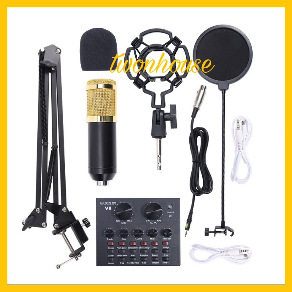 Paket Komplit Mic Condenser BM Stand + V8 Soundcard recording Microphone Condenser