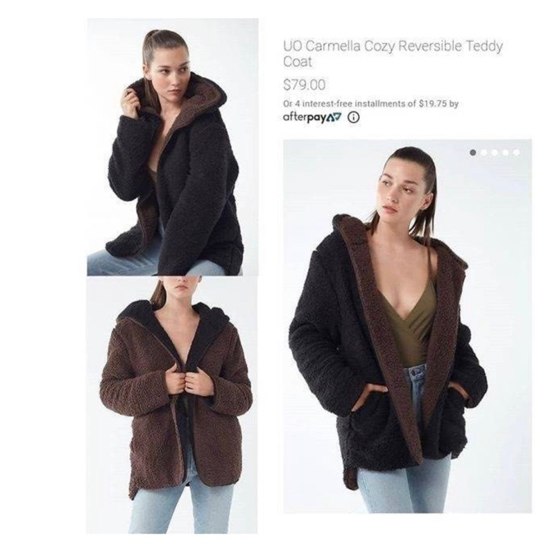 Urban Outfitters Carmella Cozy Reversible Teddy Coat Sherpa Two Tone Jacket Mantel Bulu