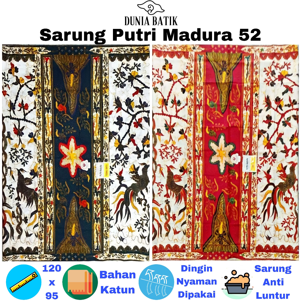 Sarung Batik Putri Madura 52 Halus Warna Dasar Putih an Ukuran Dewasa Kain Murah Jarik Perempuan Sar