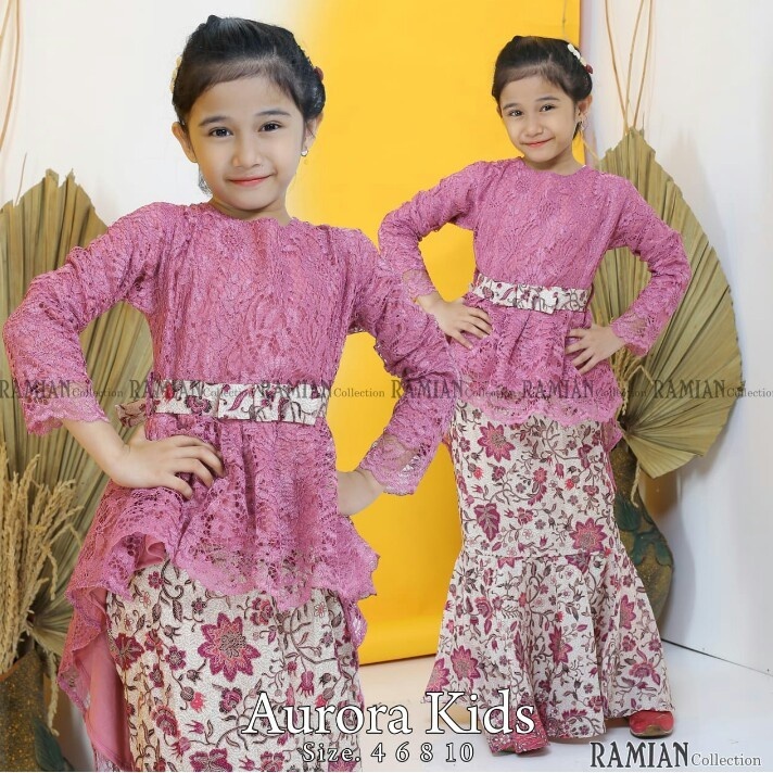 Stelan Kebaya Anak Brokat Aurora / Kebaya Anak Umur 5-12 Tahun Warna Pink