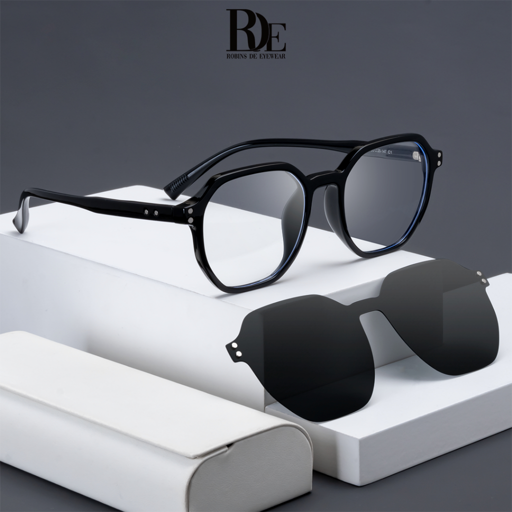 ROBINS Kacamata Minus Clip On Polarized Anti Radiasi Uv Protection Frame Kacamata Antiblueray Photoc