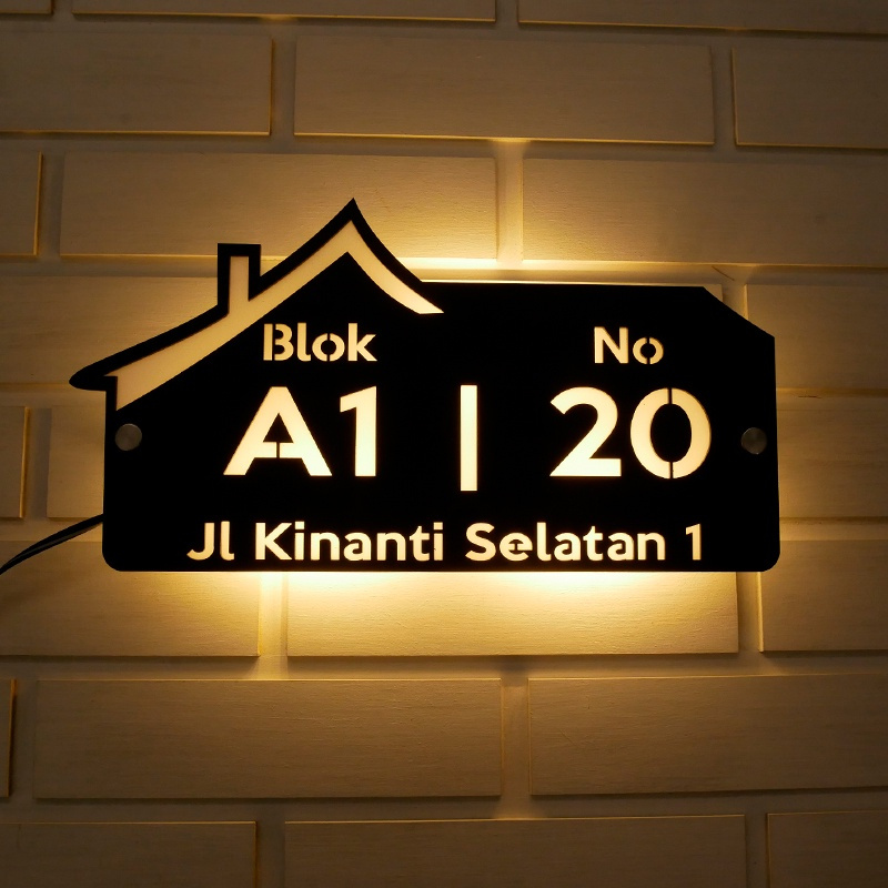 Nomor Rumah Lampu Akrilik LED Papan Nama Toko Akrilik Ukuran 50x25cm
