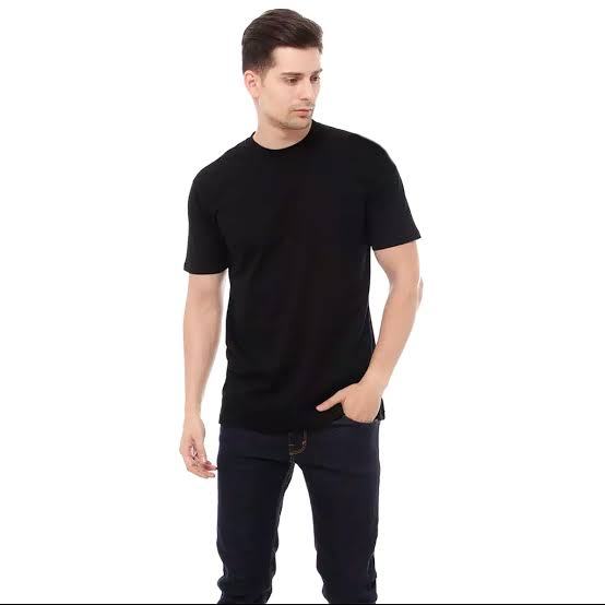 Baju Kaos Distro Pria Hitam Polos Cotton Tebal Basic Casual Unisex