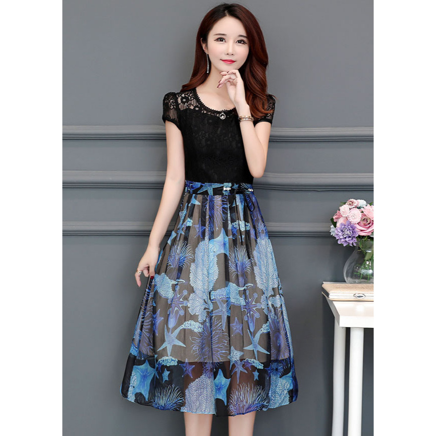 dress wanita korea D7939/dress brokat wanita/midi dress wanita