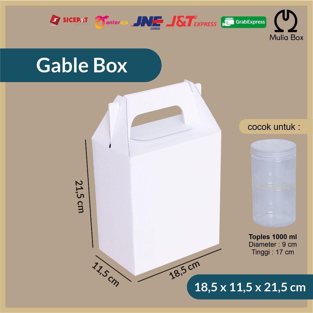 

Kardus Packing Jinjing / Gable Box 18,5 x 11 x 21,5 cm 2 Jar Tabung Plastik 800ml Corrugated Die Cut