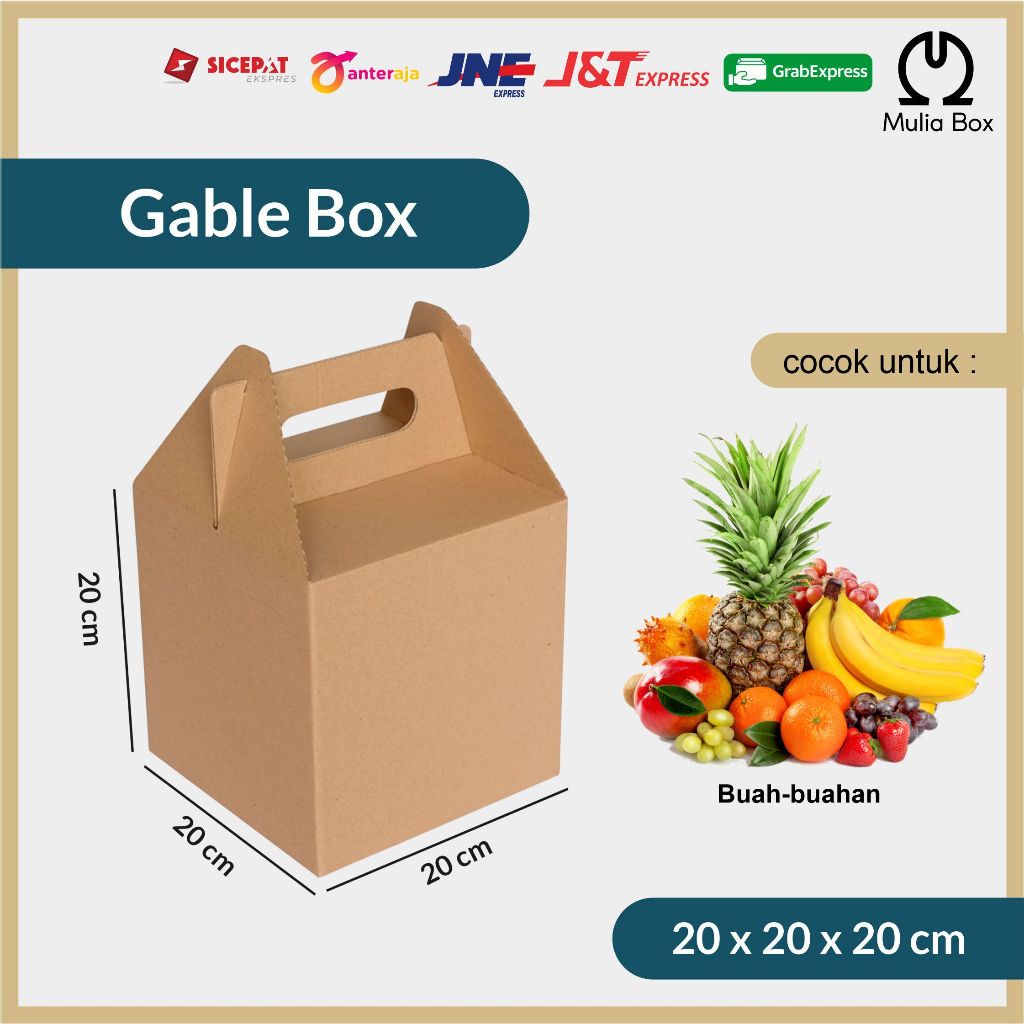 

Kardus Packing Jinjing / Gable Box 20 x 20 x 20 cm Corrugated Die Cut Hampers Buah Hadiah Bingkisan