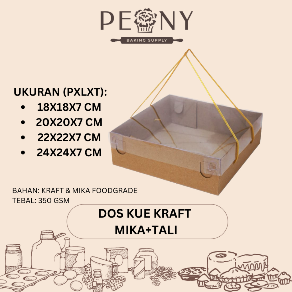 BOX / DOS KUE KRAFT MIKA + TALI TINGGI 7 CM / KOTAK KUE / PACKAGING