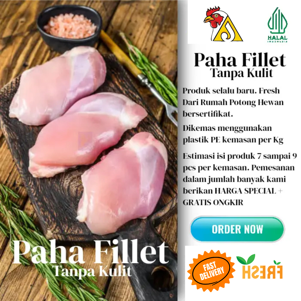 

Ay00! Daging Ayam Paha Fillet Boneless tanpa kulit 1kg astrajingga broiler