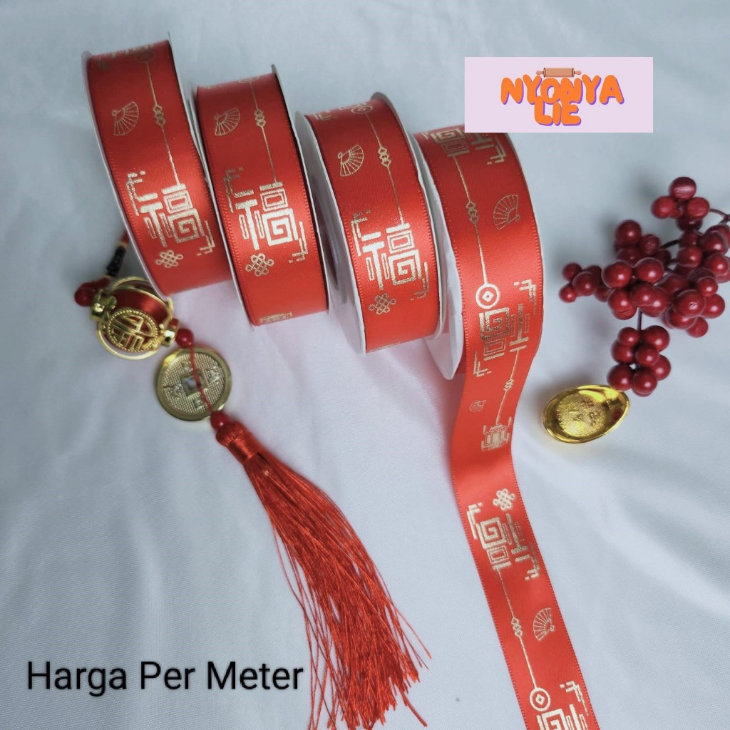 

PIM252 Per Meter Pita Satin Imlek Merah Gong Xi Fa Cai Chinese New Year Sincia Hiasan Kado Parcel Premium Ribbon