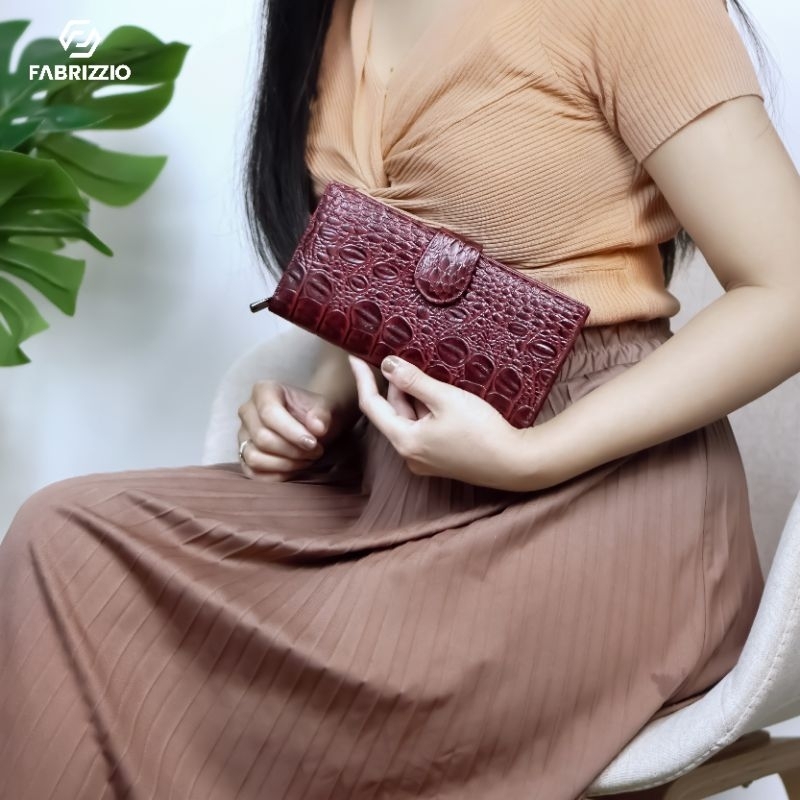 dompet wanita panjang kulit asli motif buaya-LIANA