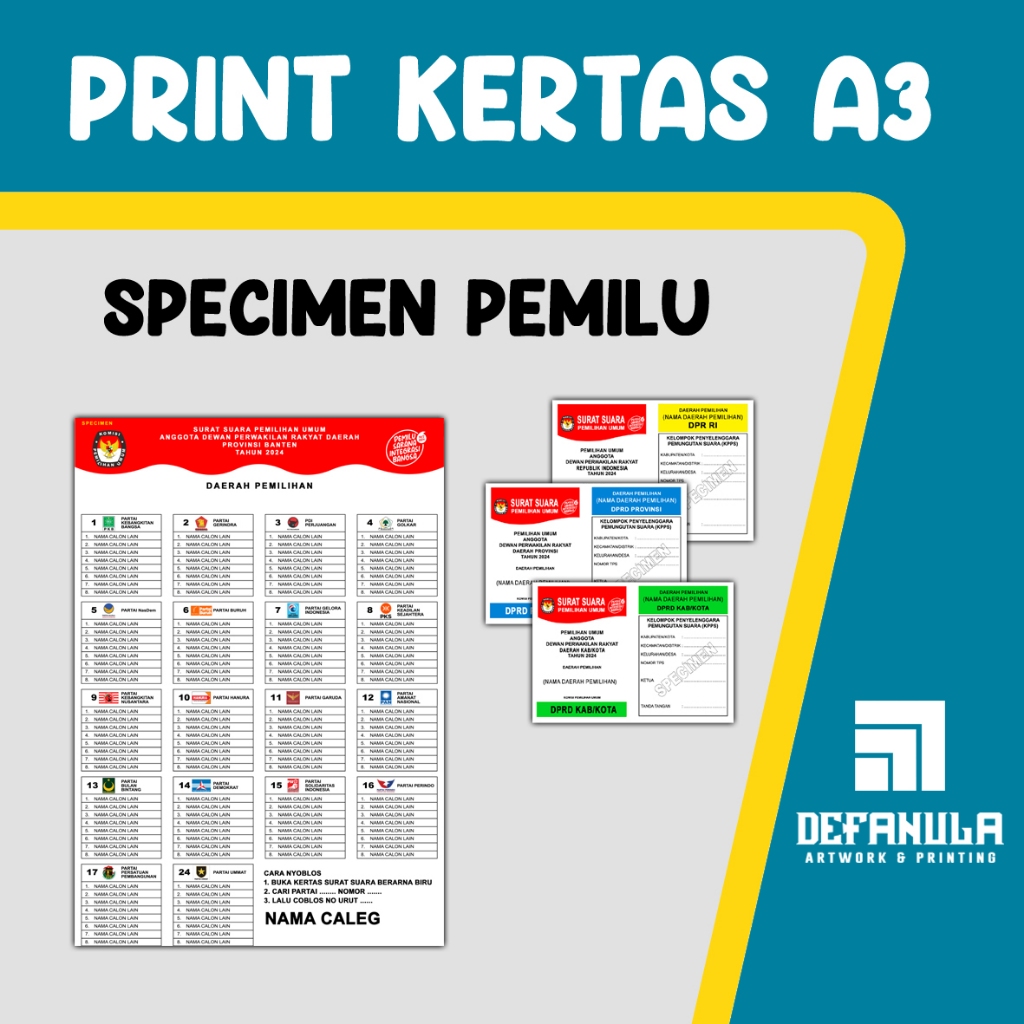 

Kertas Surat Suara Pemilu / Specimen Surat Suara Pilkada / Pilgub / Pilbup / Pilkot