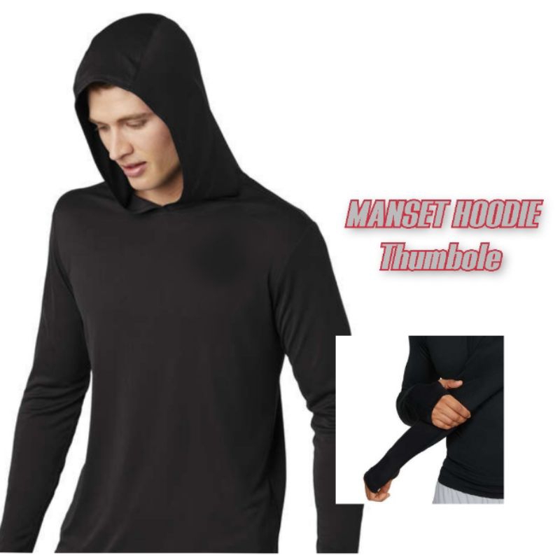 Manset Hoodie / Baselayer Hoodie Thumbhole / Baju Olahraga Kupluk Pria Wanita