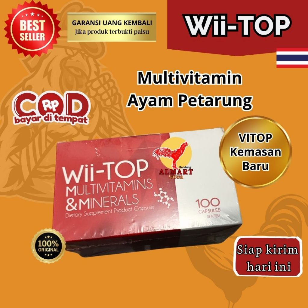 VITOP - WiiTop Kemasan Baru 1 Strip 10 Kapsul Import Thailand Vitamin Doping Ayam Laga Jago Aduan Pertarung Jantan Bangkok Suplemen Obat Vitamin Ayam