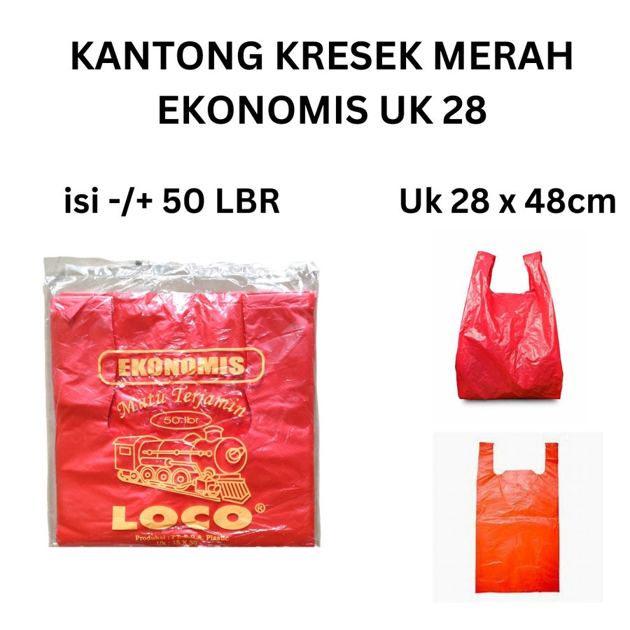 HD Kantong Kresek Loco Putih Susu & Merah Tipis Ekonomis Ukuran 28, Kantong Plastik Kresek Eko Merah