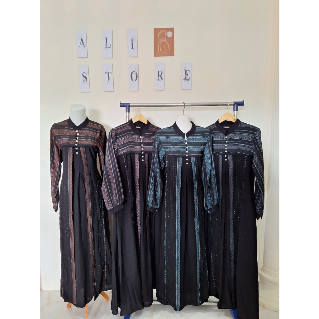 Dress Gamis Abaya Turkey/ Arabian Model Bordir Muslimah Hitam dan Payet Mewah by Sadina Collection