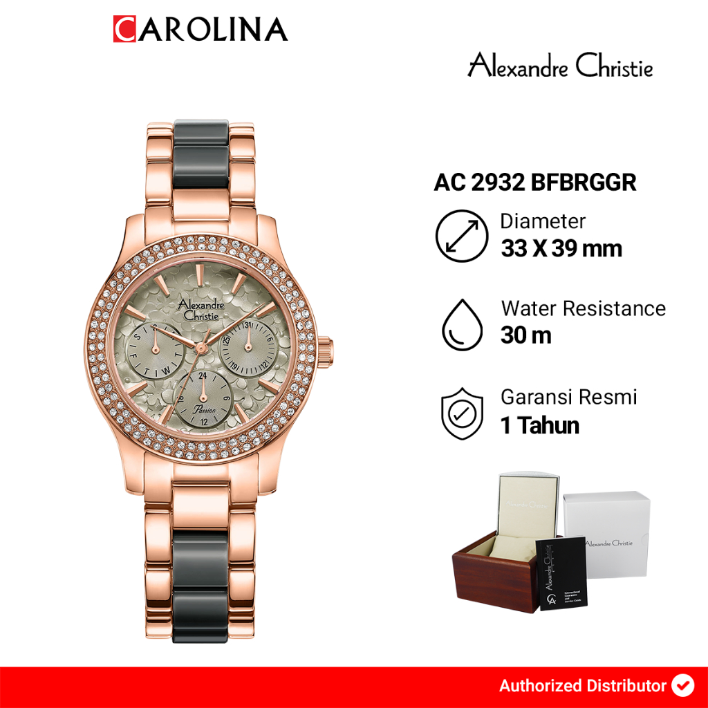 Jam Tangan Wanita Alexandre Christie Passion AC 2932 BFBRGGR Grey Dial Dual Tone Stainless Steel Str