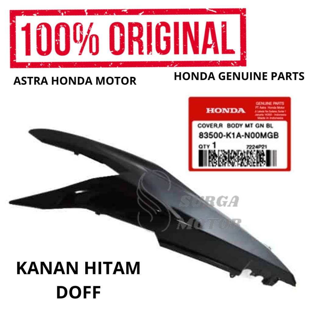 Cover Body Tebeng Tameng Belakang Kanan Hitam Doff Dof Doft BeAT Street Duluxe K1A Original Honda AH