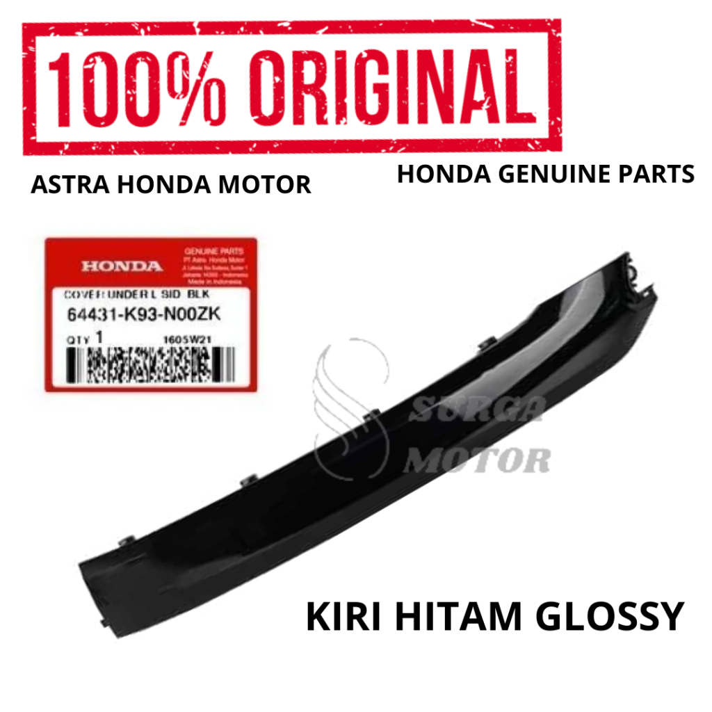 Cover Dek Lantai Kiri Bawah Hitam Glossy Scoopy eSP K93 LED Original Honda AHM 64431-K93-N00ZK Deck 