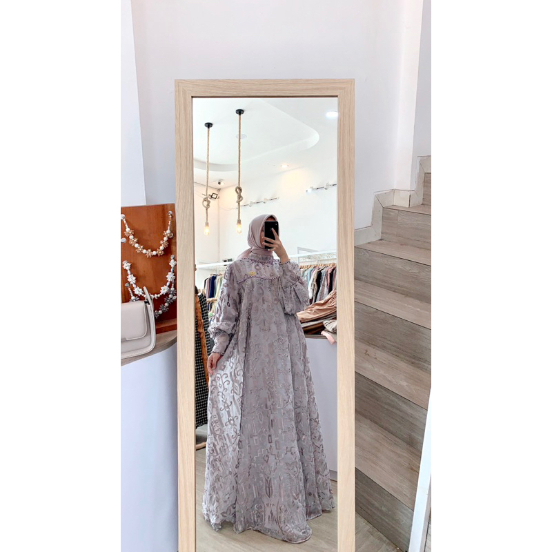 gaun organza sulam premium